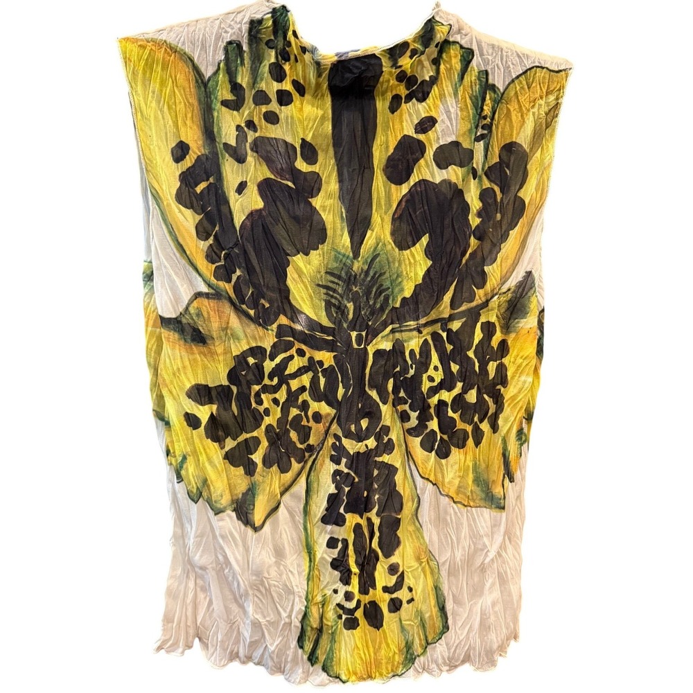 Topshop Yellow Orchid Leopard Print Plissé Sleeveless Top US 8-10 Medium NWT